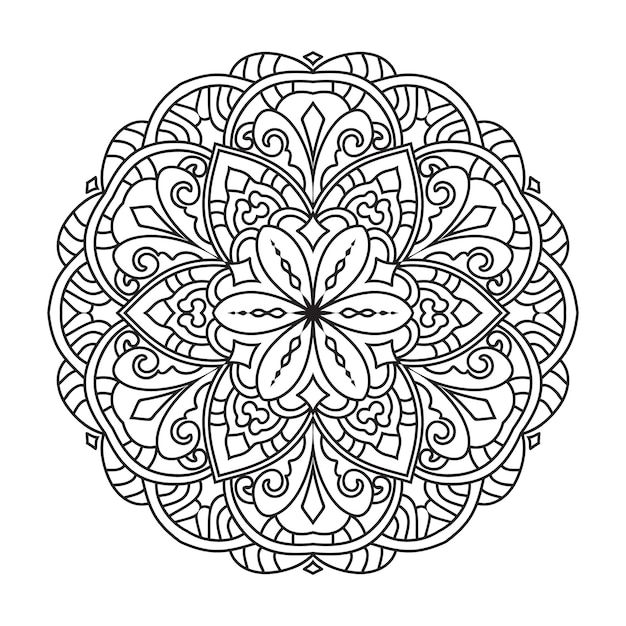 Vector mandala coloring page for adult rounded outline mandala