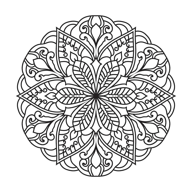 Vector mandala coloring page for adult rounded outline mandala