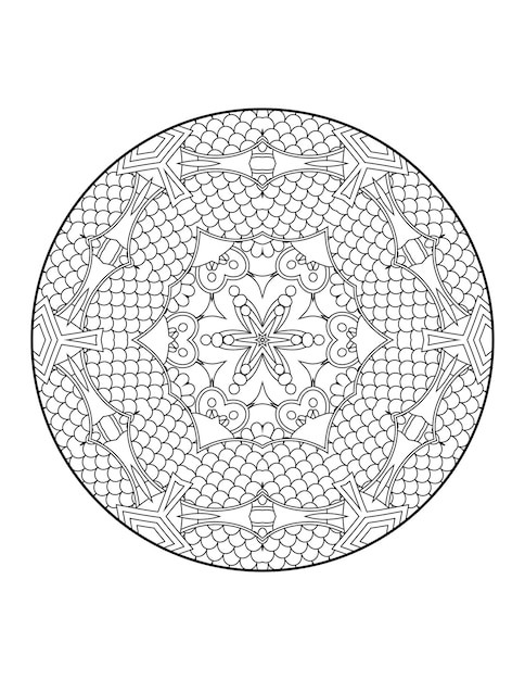 Pagina da colorare di mandala per adulti e libro da colorare di mandala con contorno disegnato a mano per bambini line art