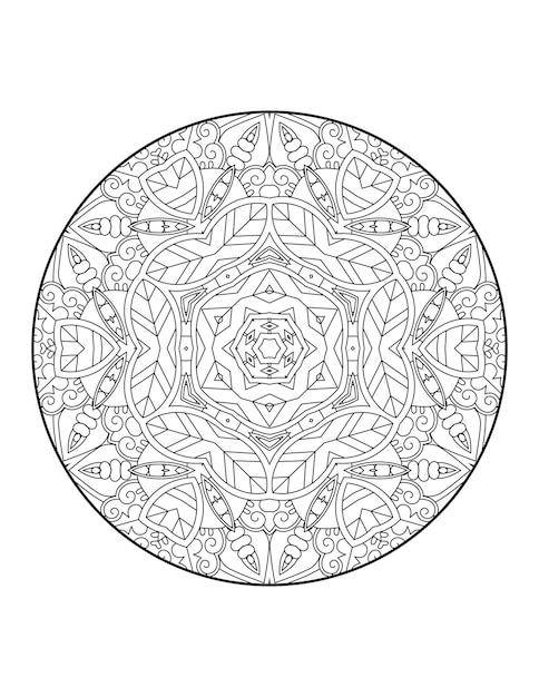 Pagina da colorare di mandala per adulti e libro da colorare di mandala con contorno disegnato a mano per bambini line art