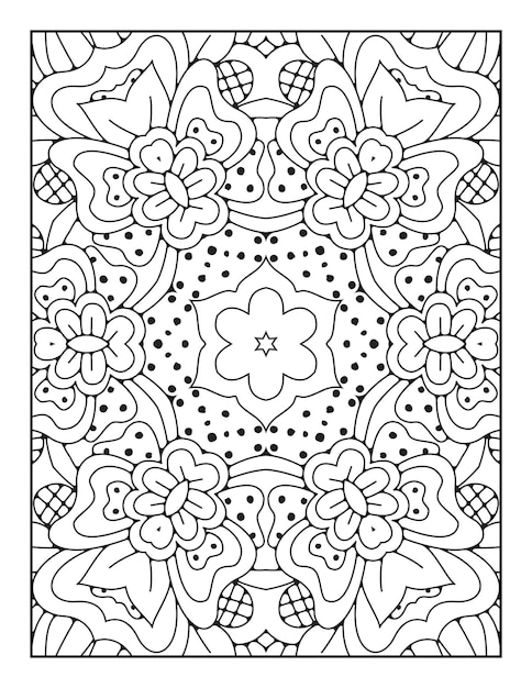 Pagina da colorare di mandala per adulti e libro da colorare di mandala con contorno disegnato a mano per bambini line art