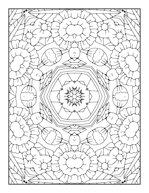 Pagina da colorare di mandala per adulti e libro da colorare di mandala con contorno disegnato a mano per bambini line art