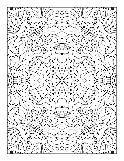 Pagina da colorare di mandala per adulti e libro da colorare di mandala con contorno disegnato a mano per bambini line art