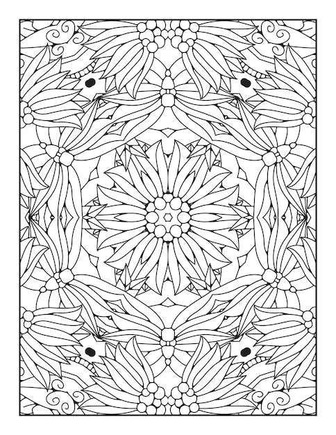 Pagina da colorare di mandala per adulti e libro da colorare di mandala con contorno disegnato a mano per bambini line art