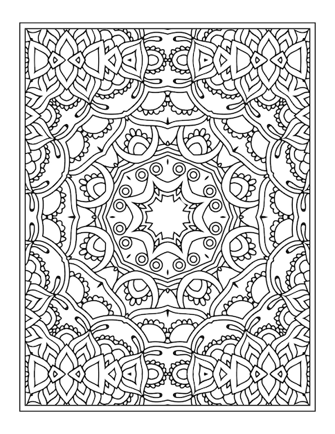 大人のための曼荼羅ぬりえページ花飾り模様の曼荼羅背景