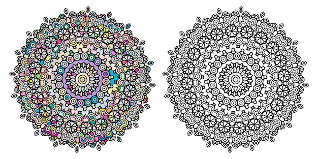 추상 화려한 장식 만다라와 성인을 위한 만다라 색칠 페이지