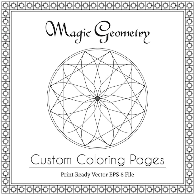 Mandala coloring pages for adults Black and white geometric circular ornament