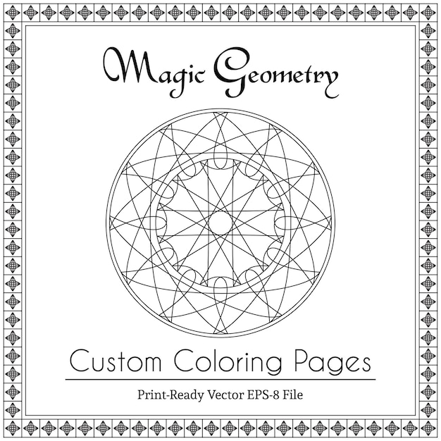 Mandala coloring pages for adults Black and white geometric circular ornament