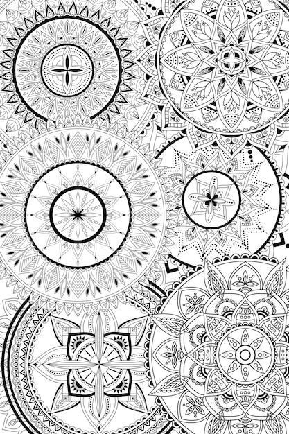 Mandala colorless background. Coloring book page.