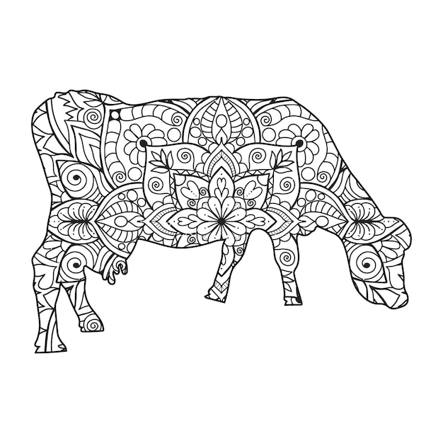 Mandala cow coloring page for kids