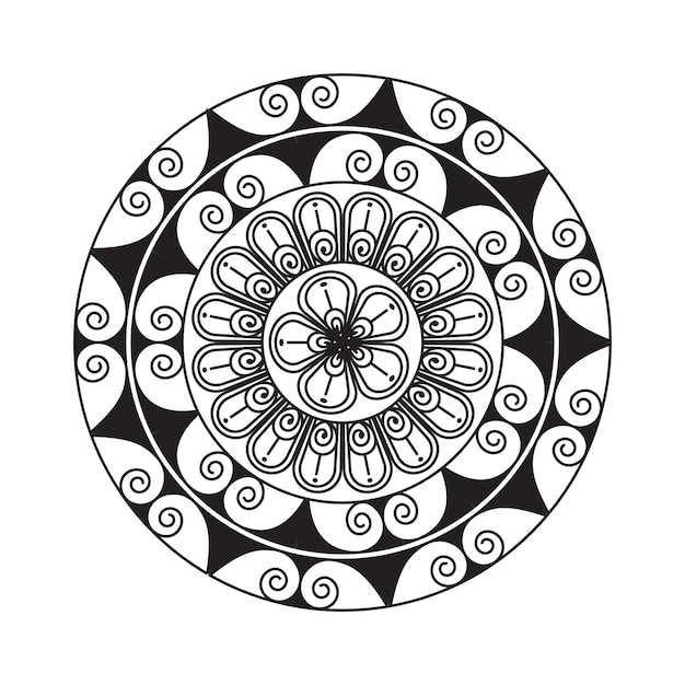 Mandala design motivo decorativo decorazione fiocco di neve su nero flower pattern design