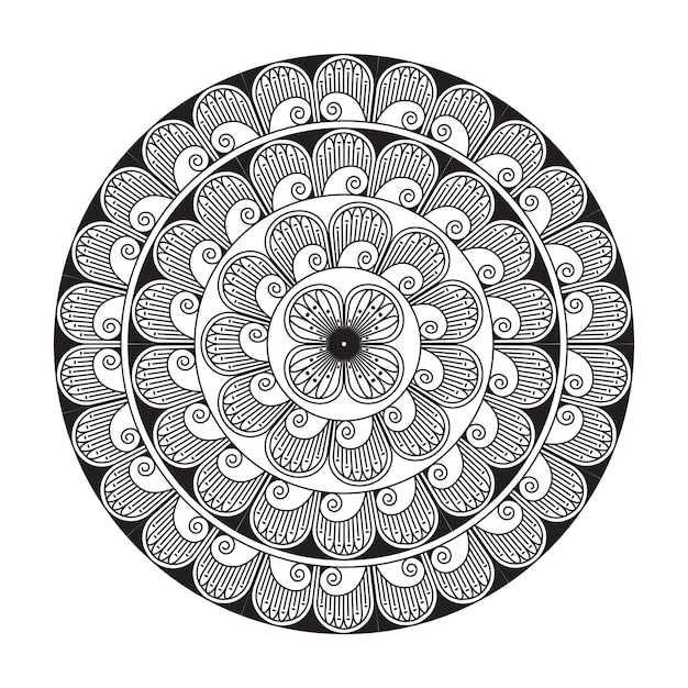 Mandala design motivo decorativo decorazione fiocco di neve su nero flower pattern design