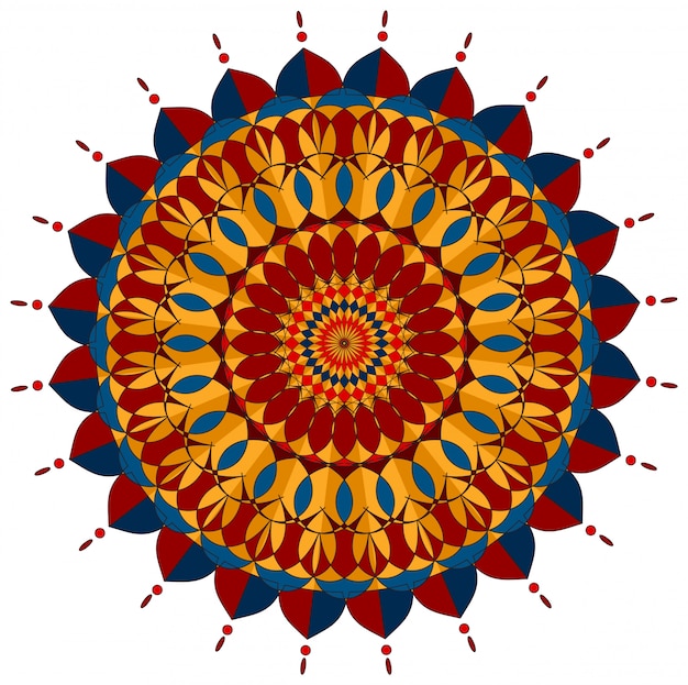 Mandala design nei colori rosso e blu