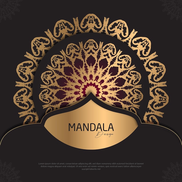 Design mandala rotondo design di lusso testo pennello dorato