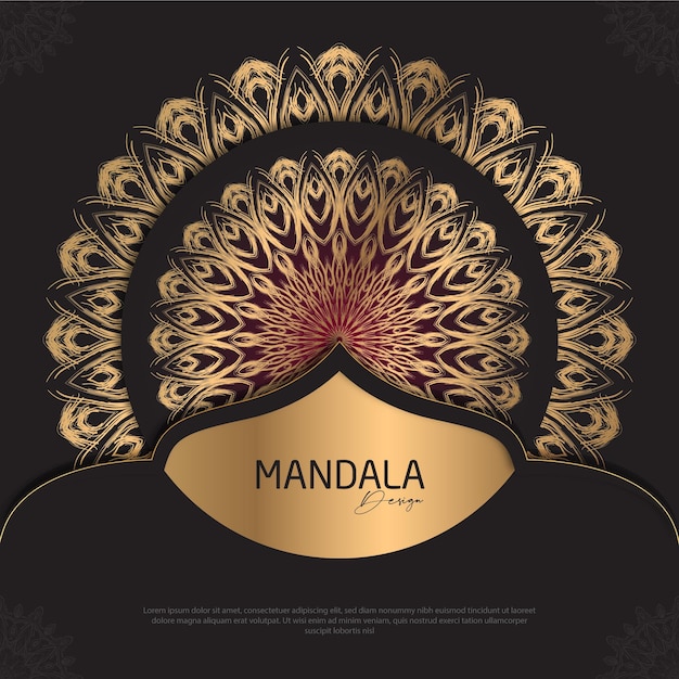 Mandala design round luxury design golden brush text