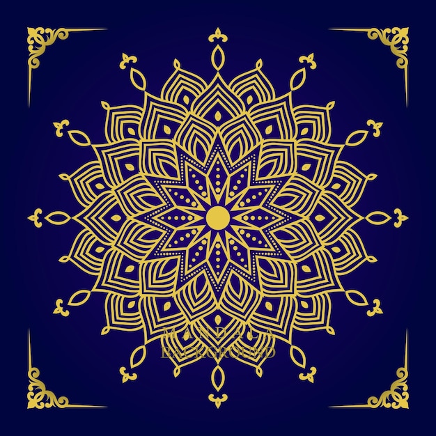 Mandala design with golden color and gradient blue background