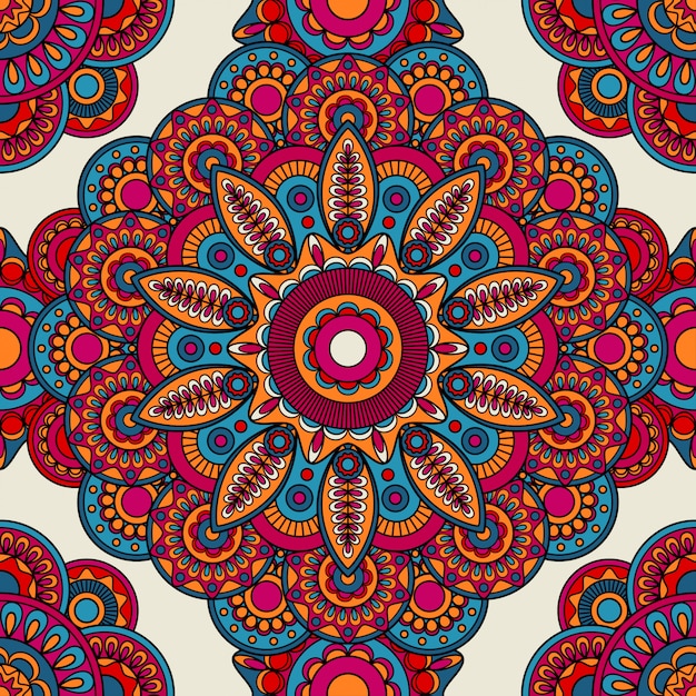 Mandala doodle colored seamless pattern