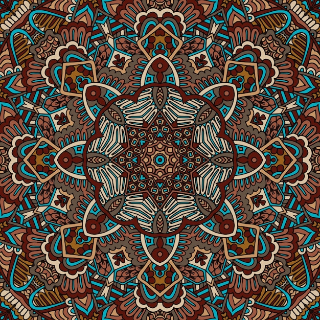 Mandala doodle flower. Abstract geometric seamless pattern