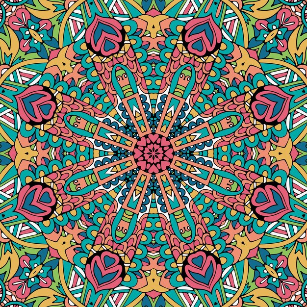 Mandala doodle lines ethnic seamless pattern