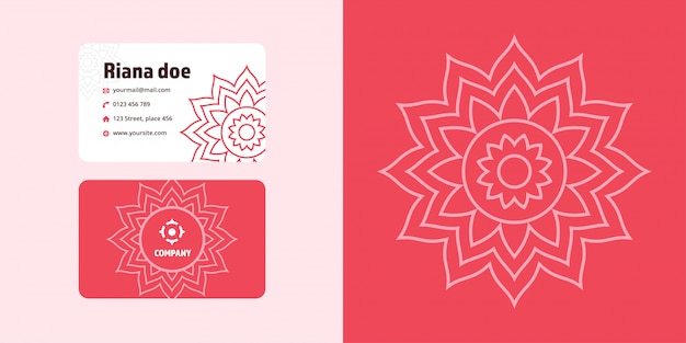 Mandala drawing and business card set. Monoline logo brand