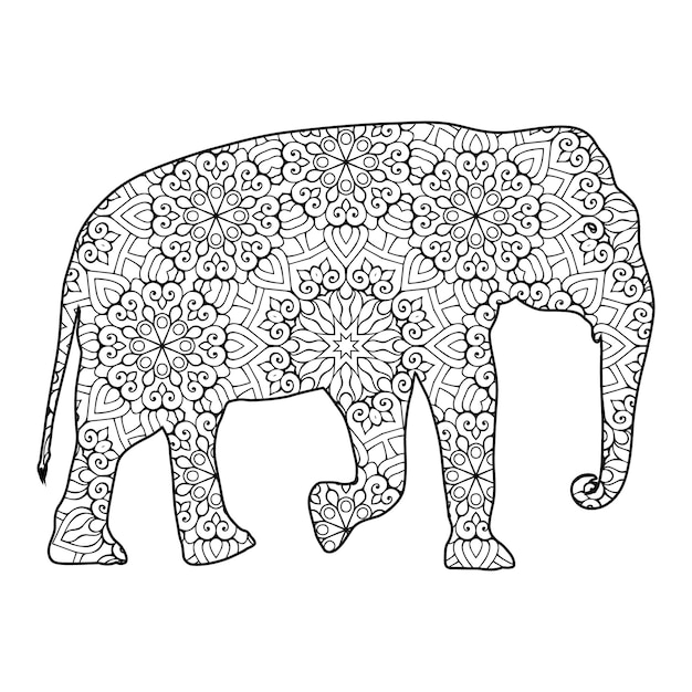 Mandala elephant coloring page for kids