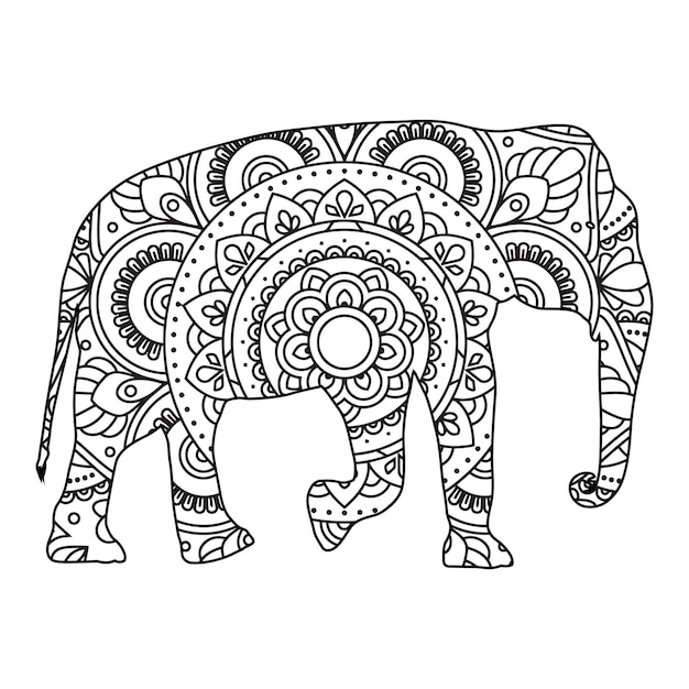 Vector mandala elephant coloring page for kids