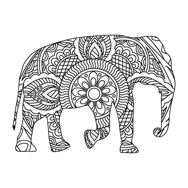 Premium Vector | Mandala elephant coloring page for kids