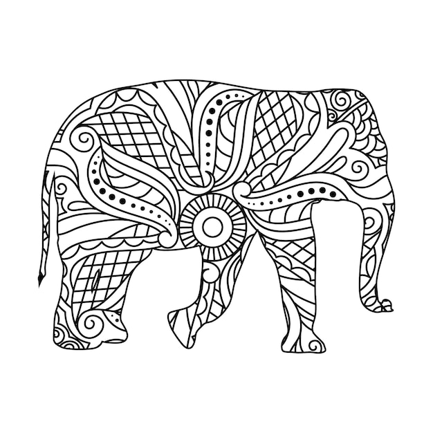 Vector mandala elephant coloring page for kids