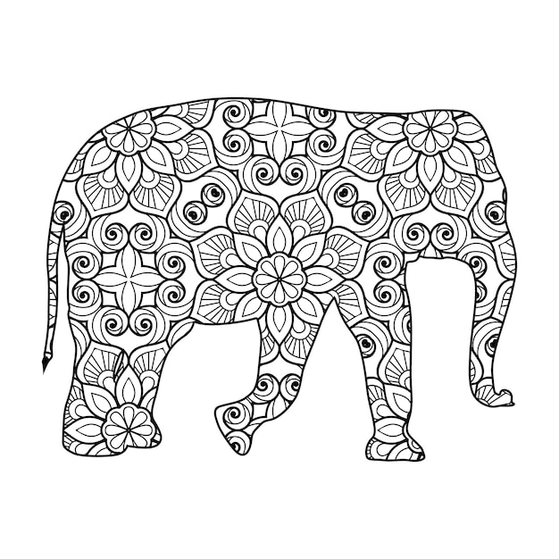 Pagina da colorare di elefante mandala per bambini