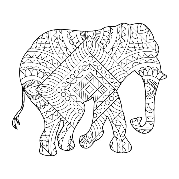 Vector mandala elephant coloring page for kids