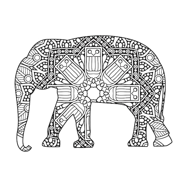 Pagina da colorare di elefante mandala per bambini