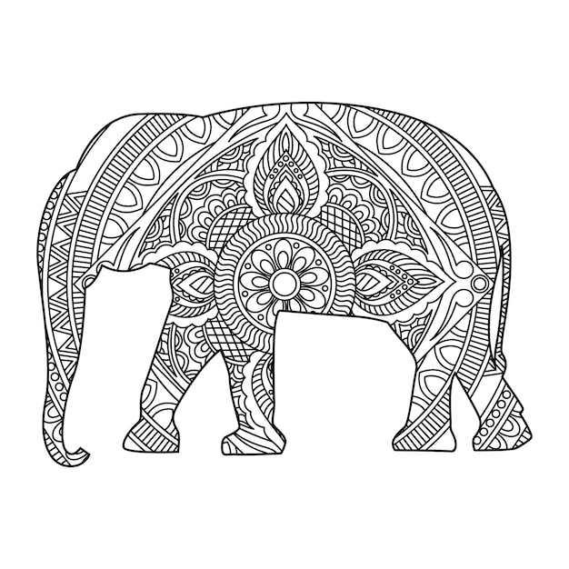 Vettore pagina da colorare di elefante mandala per bambini