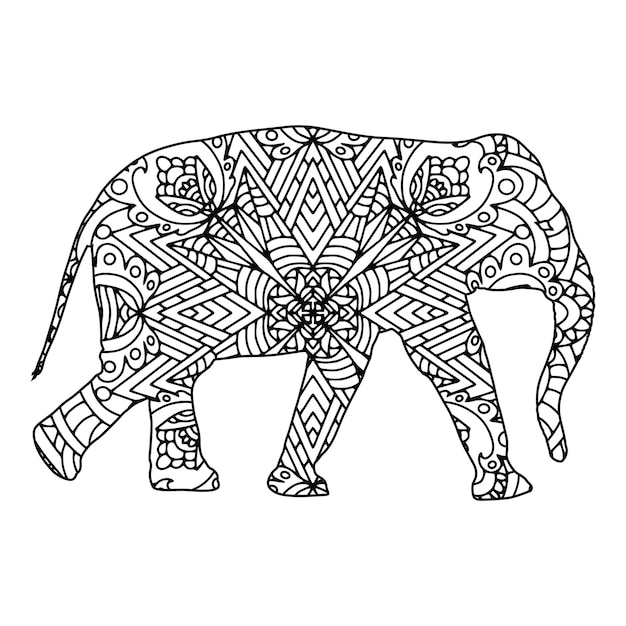 Mandala elephant coloring page for kids