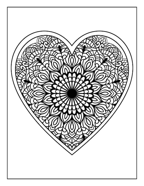 Mandala floral pattern heart shaped hand drawn tattoo or mehndi design, mandala heart coloring pages