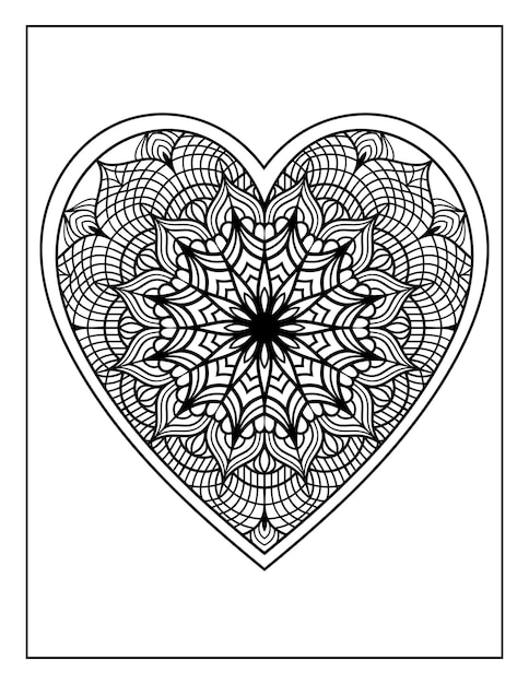 Mandala floral pattern heart shaped hand drawn tattoo or mehndi design, mandala heart coloring pages