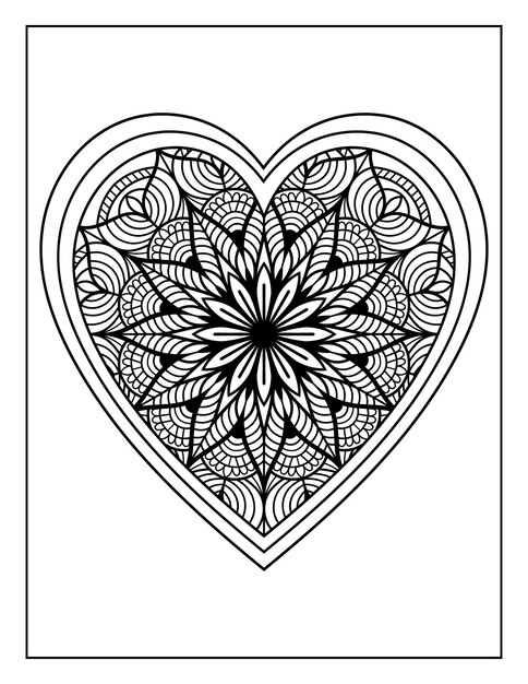 Mandala floral pattern heart shaped hand drawn tattoo or mehndi design, mandala heart coloring pages