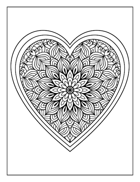 Mandala floral pattern heart shaped hand drawn tattoo or mehndi design, mandala heart coloring pages