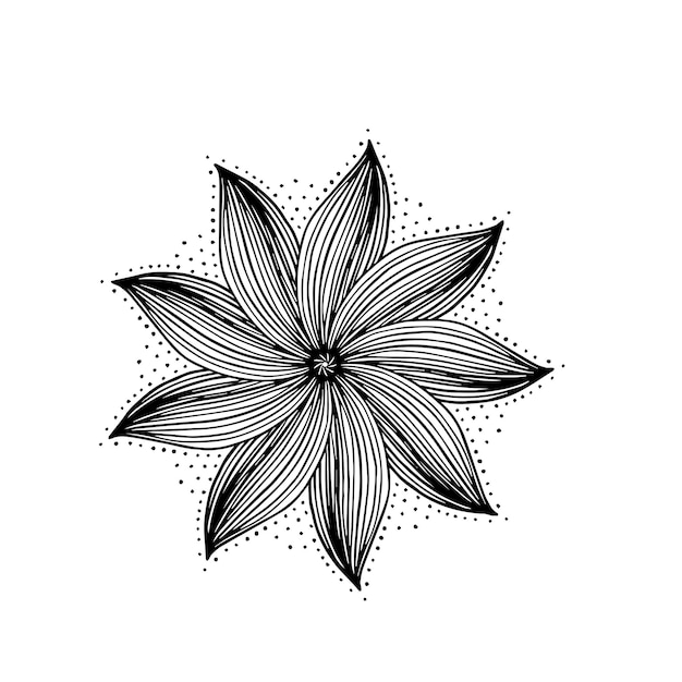 Mandala of floral white flower on black ornaments