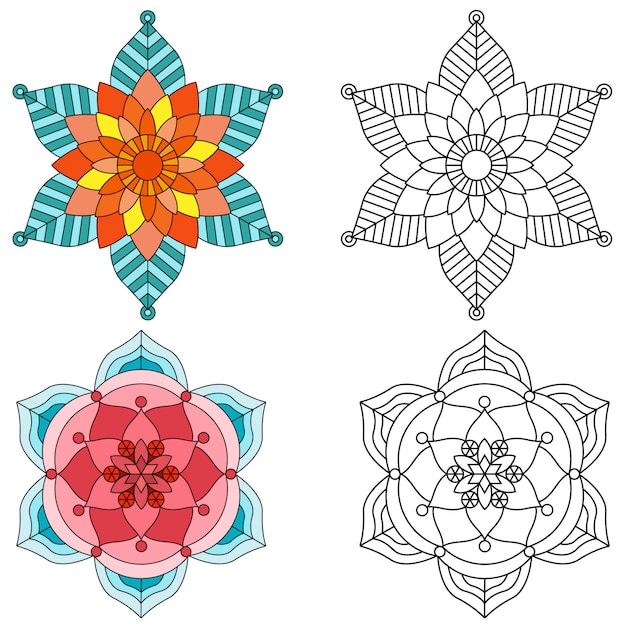 Colorazione di stile del fiore di mandala 2 per l'immagine degli adulti per la terapia relativa.