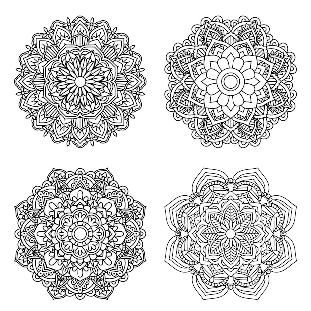 Mandala flower for adult coloring book 4 style.