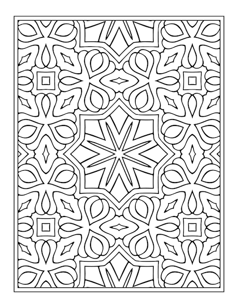 Mandala flower black and white pattern coloring book page