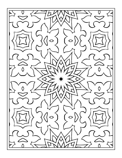 Pagina del libro da colorare del modello in bianco e nero del fiore della mandala