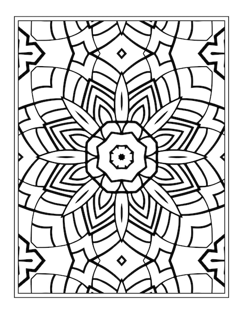 Mandala flower black and white pattern coloring book page