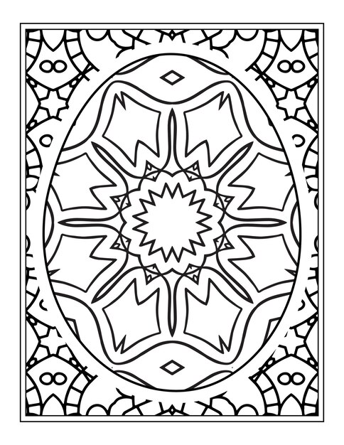 Мандала цветок черно-белый узор с пасхальными яйцами для раскраски страницы книги