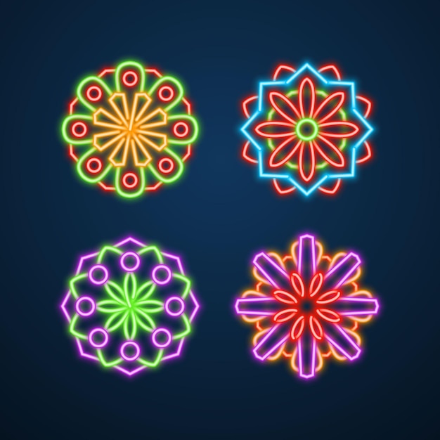 Mandala flower neon effect vector