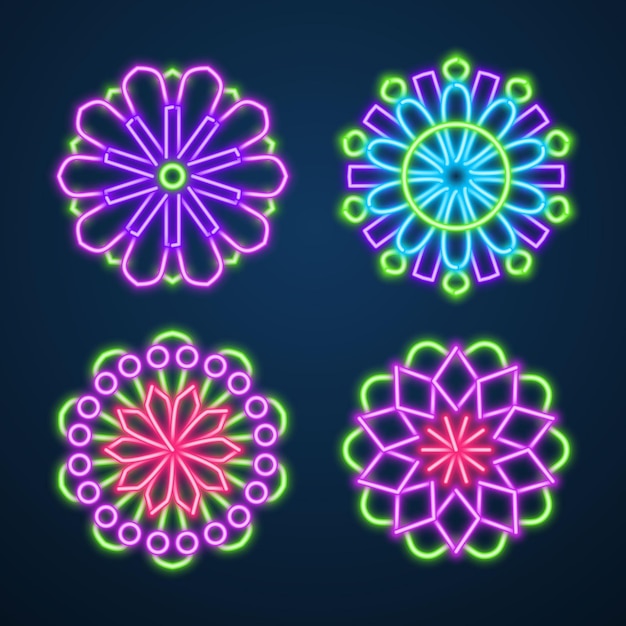 Vector mandala flower neon effect vector