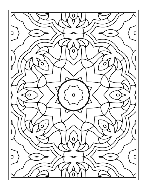 Mandala flowers black and white pattern coloring book page