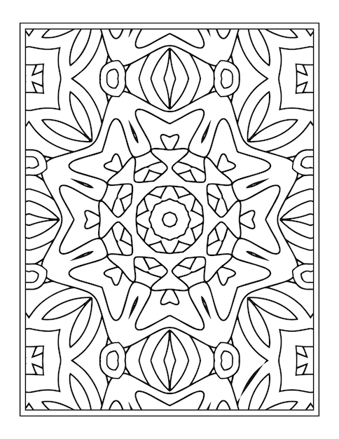 Mandala flowers black and white pattern coloring book page