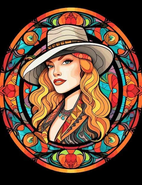 Mandala geometrisch portret van een glimlachende cowgirl