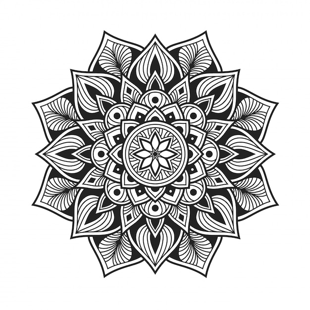 Mandala hand getekend in zwart-witte kleur